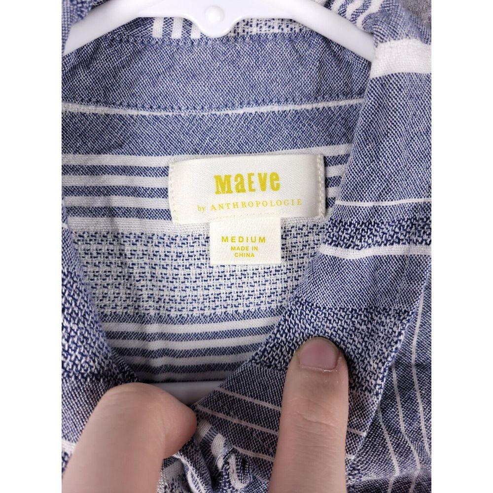 Maeve Anthropologie Shirt Women's Medium Striped‎ Button Up Viscose Pocket - Picture 4 of 7